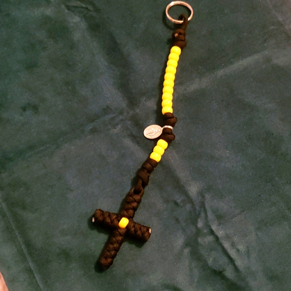 NEW! Rosary Keychain HANDMADE Yellow on Black NWOT